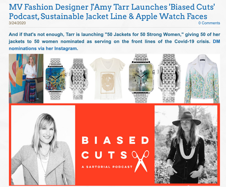 Enjoy Mill Valley - MV Fashion Designer J'Amy Tarr Launches 'Biased Cuts' Podcast, Sustainable Jacket Line & Apple Watch Faces